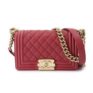 CHANEL BOY CHANEL Small Shoulder Bag Caviar Skin Red